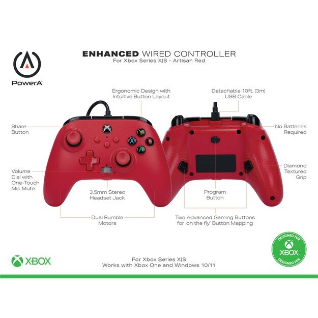 PowerA Enhanced Wired Controller - Xbox Series X/S - Artisan Red 11