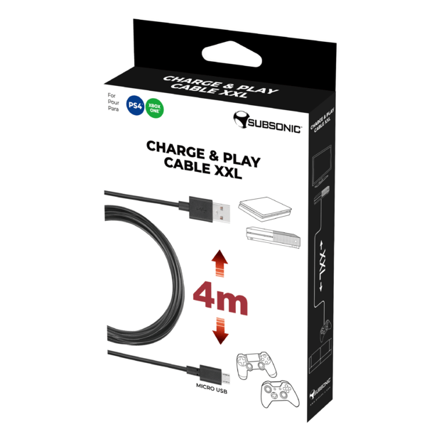 Subsonic Charge & Play Cable Xxl Usb/Micro-Usb - PS4 Xbox One  4m 1