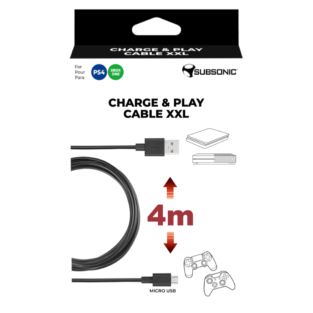 Subsonic Charge & Play Cable Xxl Usb/Micro-Usb - PS4 Xbox One  4m 3