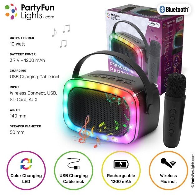 Party Fun Lights - Mini Karaoke Speaker with Wireless Microphone - (605607) 3