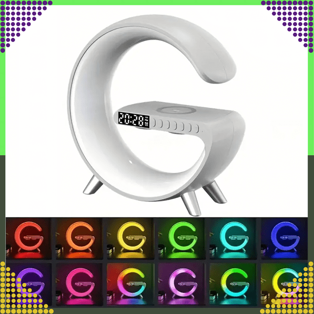 Lampka Nocna Led Sterowana Telefonem Indukcja Qi Głośnik Zegar Budzik RGB 17