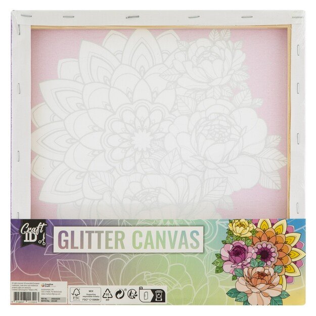 Craft ID - Glitter canvas with print, 30x30 cm - Flower 1