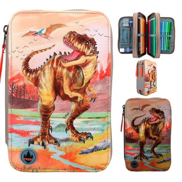 Dino World Triple Pencil Case LED Khaki Brown (412381) 4