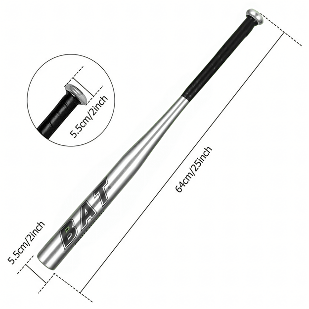 Kij Baseballowy Bejsbolowy Bat Aluminiowy 25  64cm Mocny Treningowy Srebrny 19