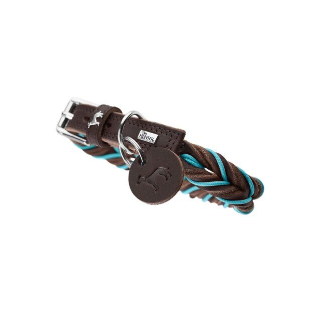 Hunter - Dogcollar Solid Education Cord S (40), dark brown/turquoise - (69320) 2