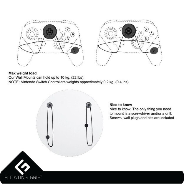 Nintendo Switch Pro Controller wall mount by FLOATING GRIP®, Black 2