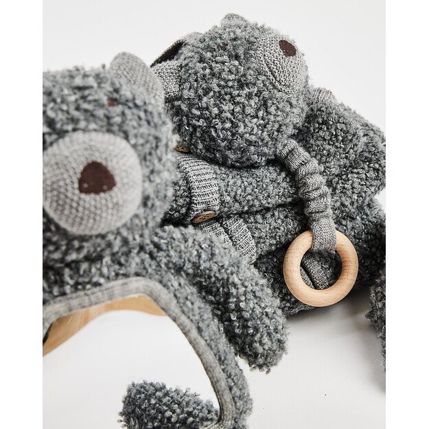 Smallstuff - Activity bear w. mirror, wool bouclé, grey - (40048-04) 1