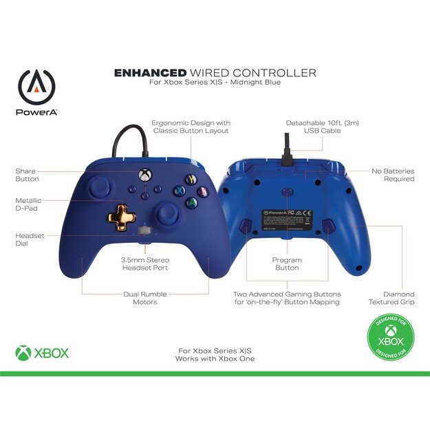 PowerA Enhanced Wired Controller - Xbox Series X/S - Midnight Blue 7