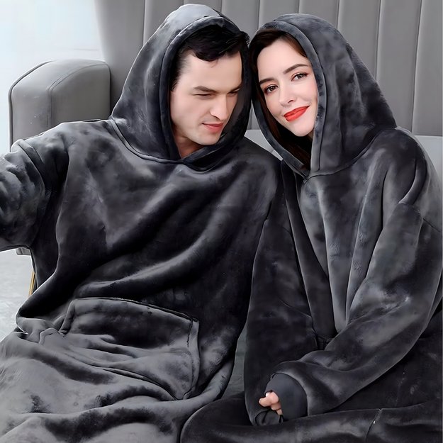 DUŻA BLUZA KOC KOCOBLUZA OVERSIZE GRUBA Z KAPTUREM SZLAFROK DAMSKA MĘSKA 15