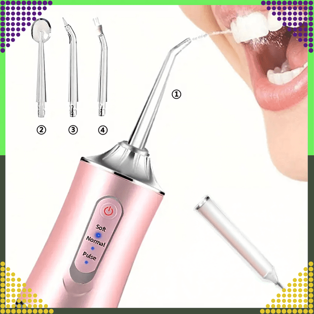 Irygator do Zębów Bezprzewodowy Dentystyczny Mocny 4 Dysze 3 Tryby 220 ml 5