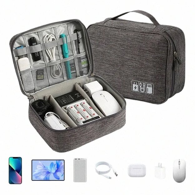 ORGANIZER PODRÓŻNY ETUI TORBA NA KABLE ŁADOWARKI USB AKCESORIA + UCHWYT  16