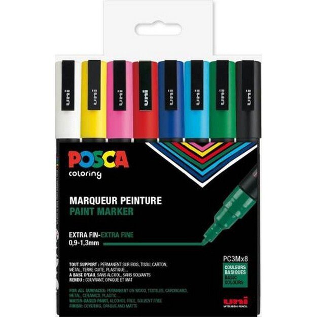 Posca - PC3M - Fine Tip Pen - Basic Colors, 8 pc 1