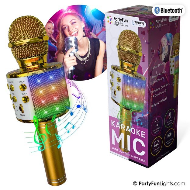 Party Fun Lights - Karaoke Microphone with Speaker - Gold (605602) 2