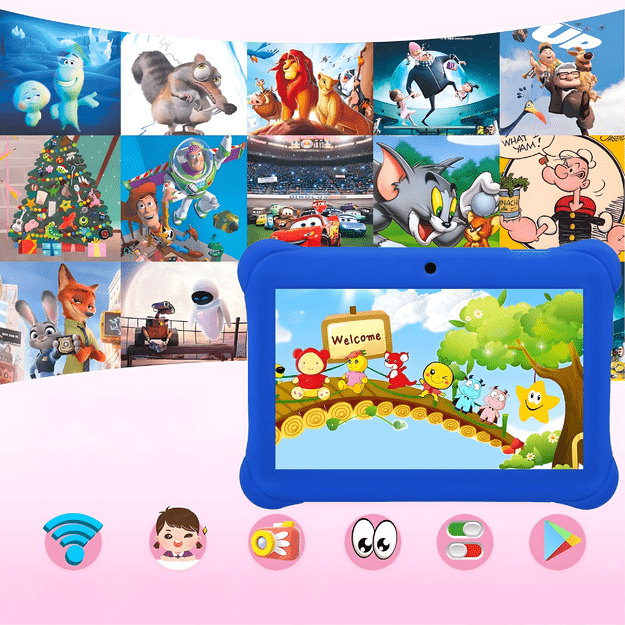 Tablet Edukacyjny 7  dla Dzieci do Nauki Zabawy Gier Bajek Android WiFi Etui 24