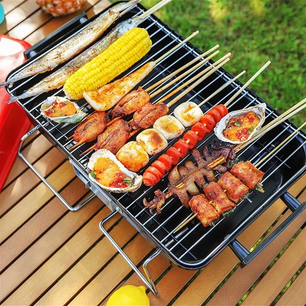 SKŁADANY GRILL TURYSTYCZNY OGRODOWY PRZENOŚNY Z POKRYWKĄ + 4 x MATA TEFLON 10
