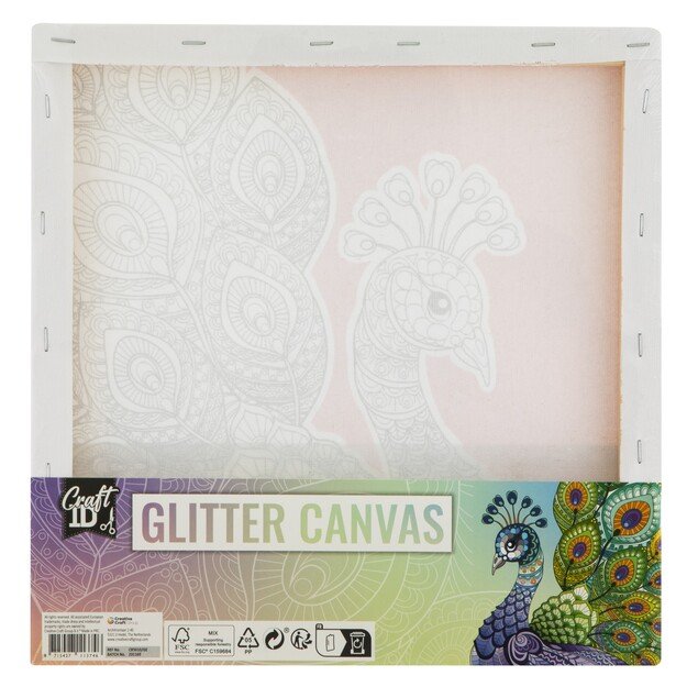 Craft ID - Glitter canvas with print, 30x30 cm - Peacock 1