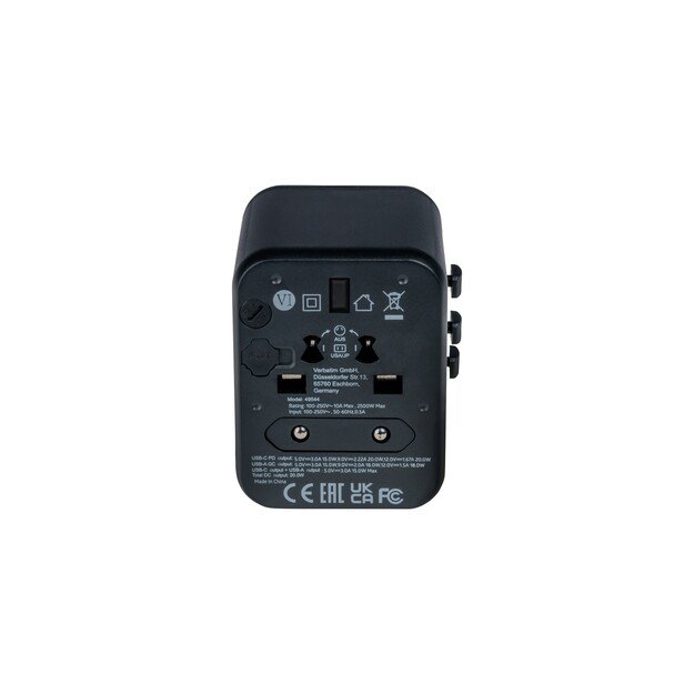 Verbatim - Universal Travel Adapter UTA-02 PD20W/QC / 1xUSB / 1xType-C 3
