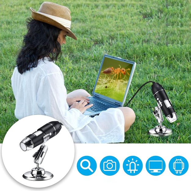 Mikroskop Cyfrowy Zestaw USB LED Przybliżenie 1600 EDUKACYJNY NAUKOWY  12