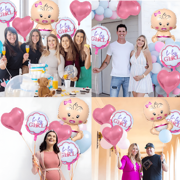 Balony na Baby Shower Bobas Dziewczynka Baby Girl Zestaw 5 szt Gwiazdki  17