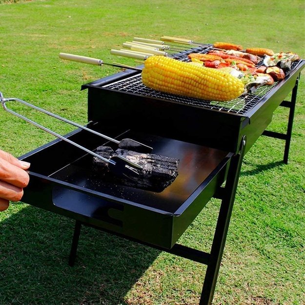 GRILL WĘGLOWY TURYSTYCZNY SKŁADANY PRZENOŚNY OGRODOWY + 4 x MATA TEFLONOWA 25
