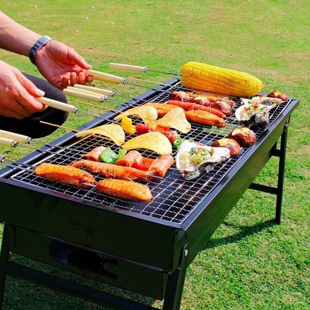 GRILL WĘGLOWY TURYSTYCZNY SKŁADANY PRZENOŚNY OGRODOWY + 4 x MATA TEFLONOWA 24