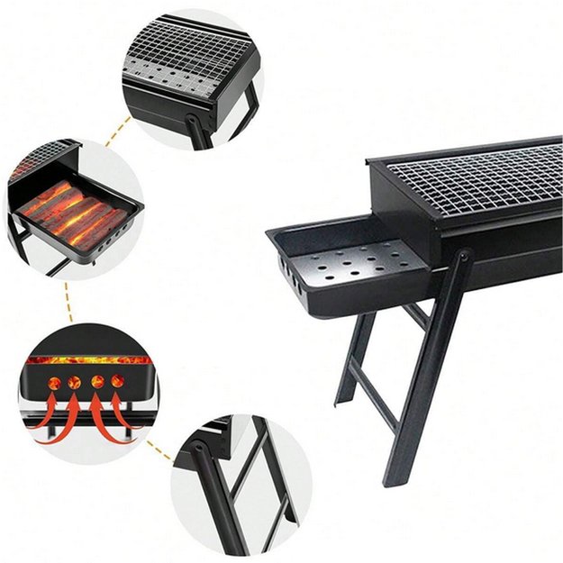 GRILL WĘGLOWY TURYSTYCZNY SKŁADANY PRZENOŚNY OGRODOWY + 4 x MATA TEFLONOWA 20