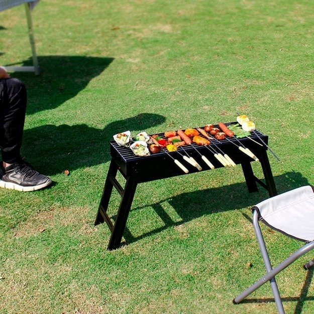 GRILL WĘGLOWY TURYSTYCZNY SKŁADANY PRZENOŚNY OGRODOWY + 4 x MATA TEFLONOWA 19