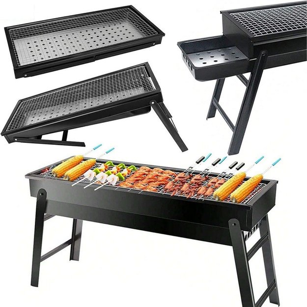 GRILL WĘGLOWY TURYSTYCZNY SKŁADANY PRZENOŚNY OGRODOWY + 4 x MATA TEFLONOWA 18