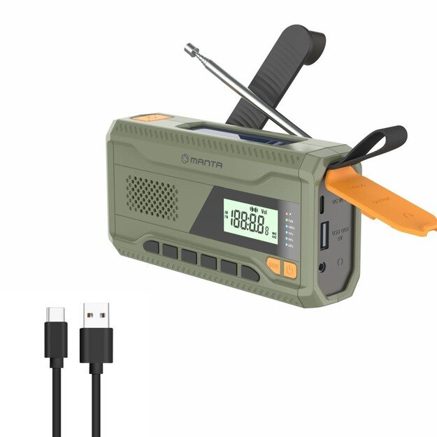Manta - Portable Emergency crank FM Radio, Solar Power Bank, Flashlight 5