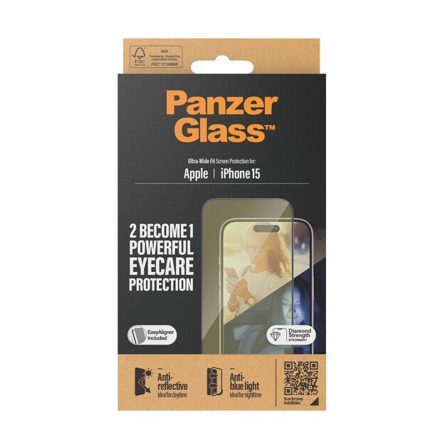 PanzerGlass - Eyecare Screen Protector iPhone 15 - Ultra-Wide Fit m. EasyAligner