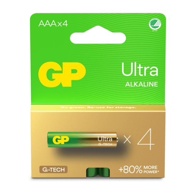 GP - Ultra Alkaline AAA Batteries, 24AU/LR03, 1.5V, 4-Pack 4