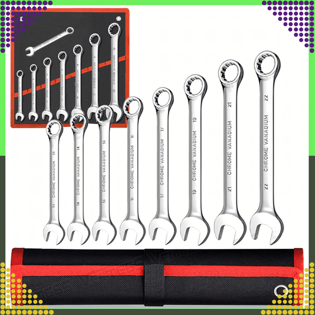 Zestaw Kluczy Płasko-Oczkowych 8 el. Klucze Płaskie Oczkowe Etui 8-22 mm 1