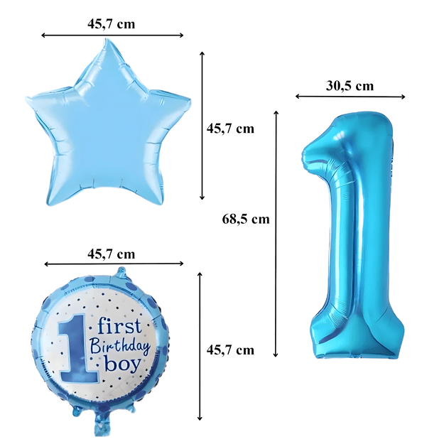 Balony na 1 Urodziny Roczek Chłopiec Zestaw 5 szt Gwiazdki Balon  12