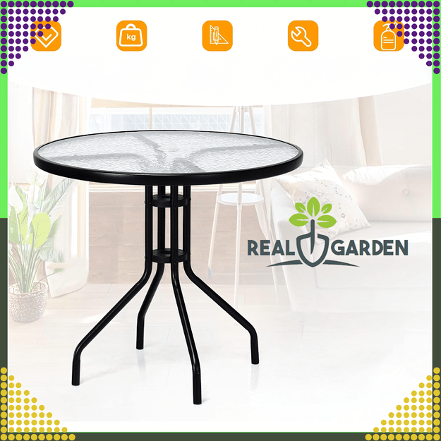 45 x  Stolik Szklany Hartowany Kawowy na Balkon Taras Patio Okrągły Czarny 60 cm 22