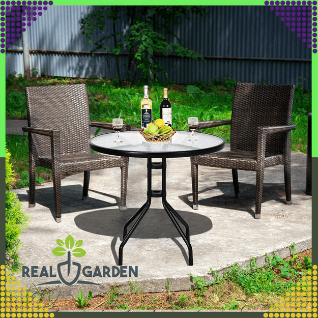 45 x  Stolik Szklany Hartowany Kawowy na Balkon Taras Patio Okrągły Czarny 60 cm 26