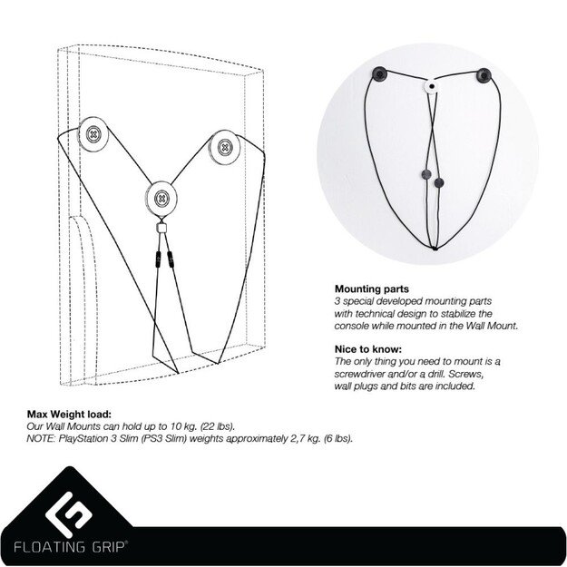 PS3 Slim wall mount by FLOATING GRIP®, Black 3