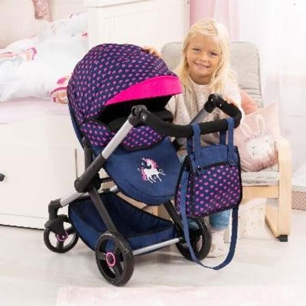 Bayer - Dolls Pram Xeo - Blue with Hearts (17054AA) 3