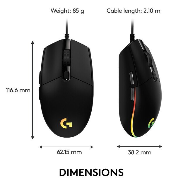 Logitech - G203 LIGHTSYNC Gaming Mouse Black 3