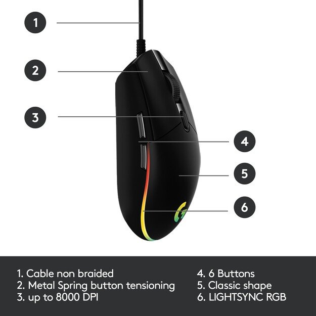 Logitech - G203 LIGHTSYNC Gaming Mouse Black 4