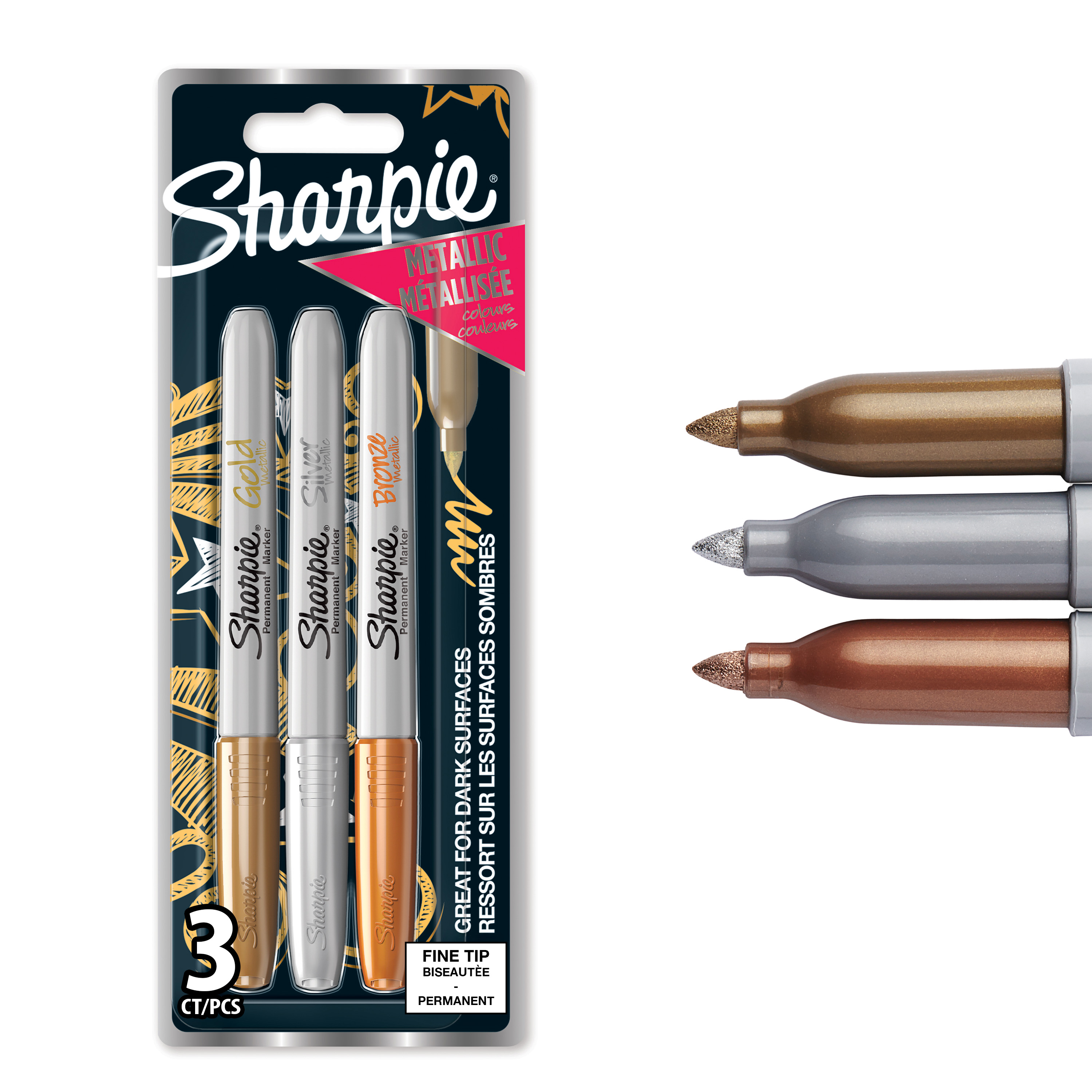 Sharpie - Metallic 3-Blister - Gold/Silver/Bronze